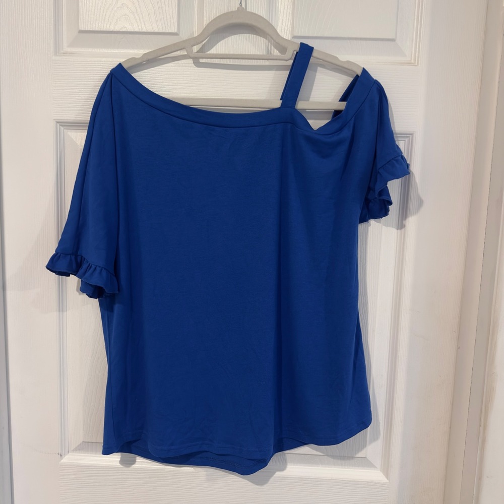 Micoson Womens Royal Blue Cold Shoulder Ruffle Sleeve Top XL New